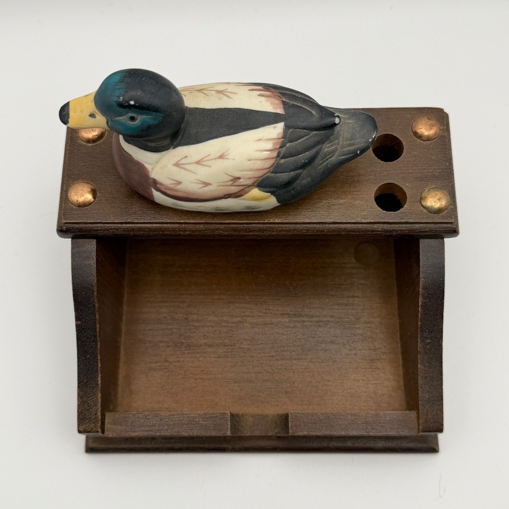 Mallard Duck Desk Organizer Pen Holder Rustic Lodge Wood Mail Holder Cabin Decor - Picture 5 of 10